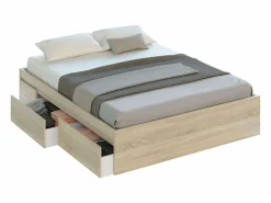 Pack Dormitorio Andy Cama + Cabecero + Mesitas + Cómoda Roble Canadian/Óxido Negro Discount