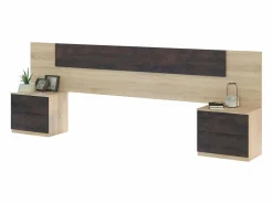 Pack Dormitorio Andy Cama + Cabecero + Mesitas + Cómoda Roble Canadian/Óxido Negro Discount