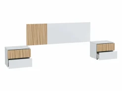 Pack Dormitorio Ethna Cama, Cabecero, Mesitas y Vestidor /Natur Blanco Hot