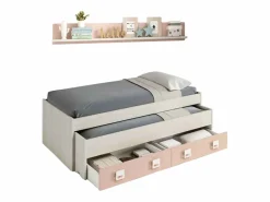 Pack Dormitorio Infantil Cama Nido con Estante y Armario Rosa/Blanco^ Best
