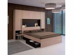 Dormitorio Completo|Pack Dormitorio John Cama con Cajones y Cabecero Roble Brooklyn (160x200 cm)