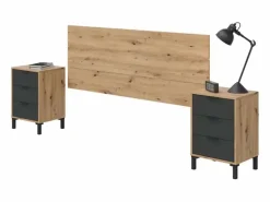 Pack dormitorio Roble Nodi y antracita 150 cm o 135 cm Gris