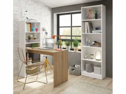 duehome Pack escritorio y estantería Cosmic Plus Blanco Artik (Blanco Mate) - Roble Canadian Color natural claro Discount