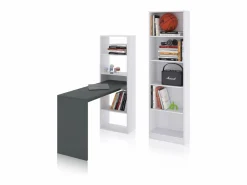 duehome Mesa De Ordenador|Pack escritorio y estantería Cosmic Plus Blanco Artik (Blanco Mate) - Antracita