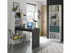 duehome Mesa De Ordenador|Pack escritorio y estantería Cosmic Plus Blanco Artik (Blanco Mate) - Antracita
