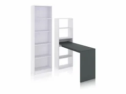 duehome Mesa De Ordenador|Pack escritorio y estantería Cosmic Plus Blanco Artik (Blanco Mate) - Antracita