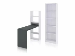 duehome Mesa De Ordenador|Pack escritorio y estantería Cosmic Plus Blanco Artik (Blanco Mate) - Antracita