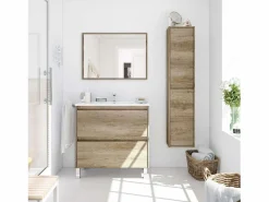 Conjunto De Baño|Pack Mueble Baño con Espejo y Lavamanos Cerámico, Columna Nordik
