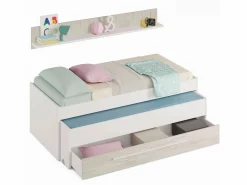 Pack Muebles Dorm. Juvenil Roble Cama+Armario+Escritorio Blanco