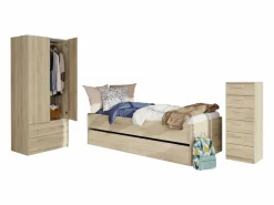 Pack Muebles Dormitorio Juvenil Tibet Roble (Cama 90x190 + Armario + Cómoda)^ Clearance