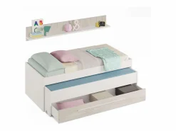 Dormitorio Completo|Pack Muebles Infantil Elliot: cama Nido+estantería+armario+somieres 90x190cm