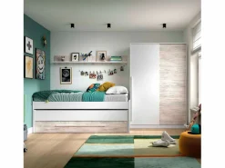 Dormitorio Completo|Pack Muebles Infantil Elliot: cama Nido+estantería+armario+somieres 90x190cm