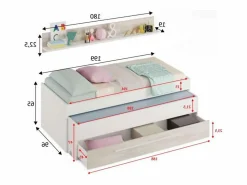 Dormitorio Completo|Pack Muebles Infantil Elliot: cama Nido+estantería+armario+somieres 90x190cm