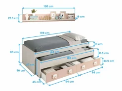 Dormitorio Completo|Pack Muebles Juvenil (cama, estante, armario, mesa, estantería) Rosa