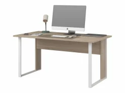 Mesa De Ordenador|Pack oficina Veltis blanco y madera claro(mesa + cajonera + 2 estanterías)
