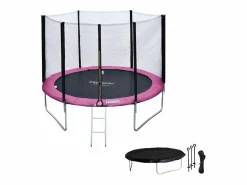 Pack Premium cama elástica 305cm reversible / rosa ADELAÏDE + red de seguridad + escalera + funda + kit de anclaje^Happy Garden
