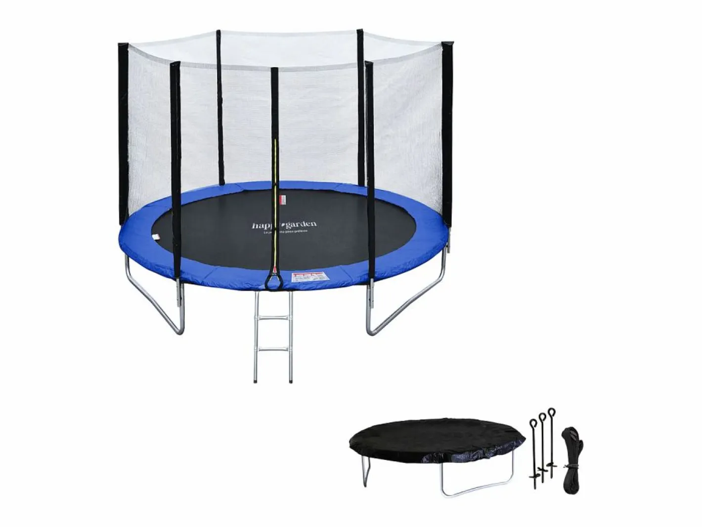 Happy Garden Cama Elástica|Pack Premium Trampolín 180cm reversible / azul CAIRNS + red, escalera, funda y kit de anclaje