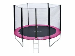 Pack Premium Trampolín 245cm reversible / gris CANBERRA + red, escalera, funda y kit de anclaje^Happy Garden Best