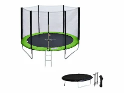 Happy Garden Cama Elástica|Pack Premium Trampolín 180cm reversible / verde CAIRNS + red, escalera, funda y kit de anclaje