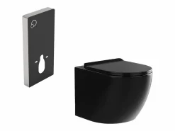 Vente-unique Pack WC flotante de cerámica brillante con soporte decorativo, JAVOINE Negro Clearance