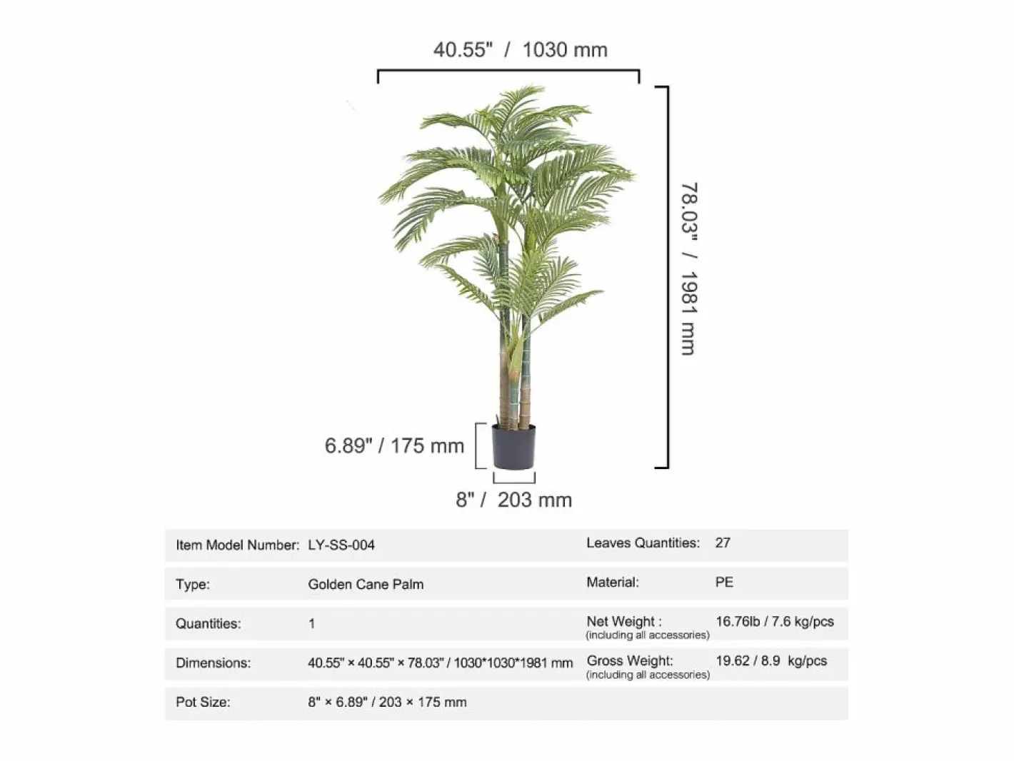 Palmera Artificial de Caña Dorada de 2 m de SucceBuy, Decoración Vegetal Realista de Imitación^ Sale