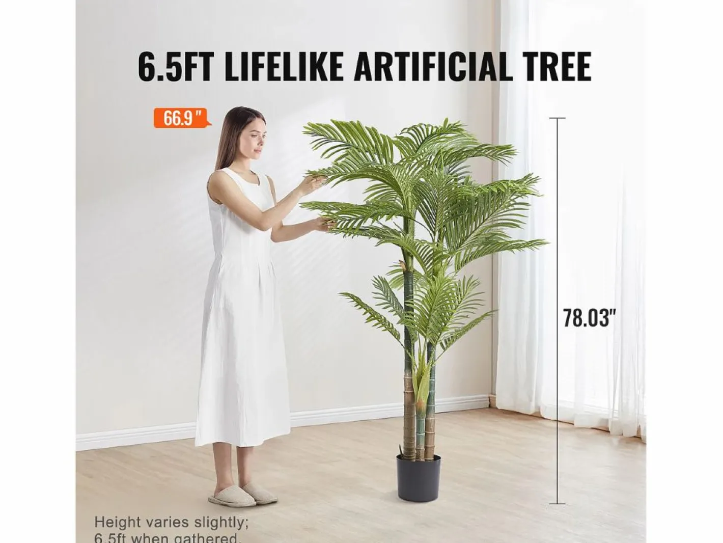 Palmera Artificial de Caña Dorada de 2 m de SucceBuy, Decoración Vegetal Realista de Imitación^ Sale