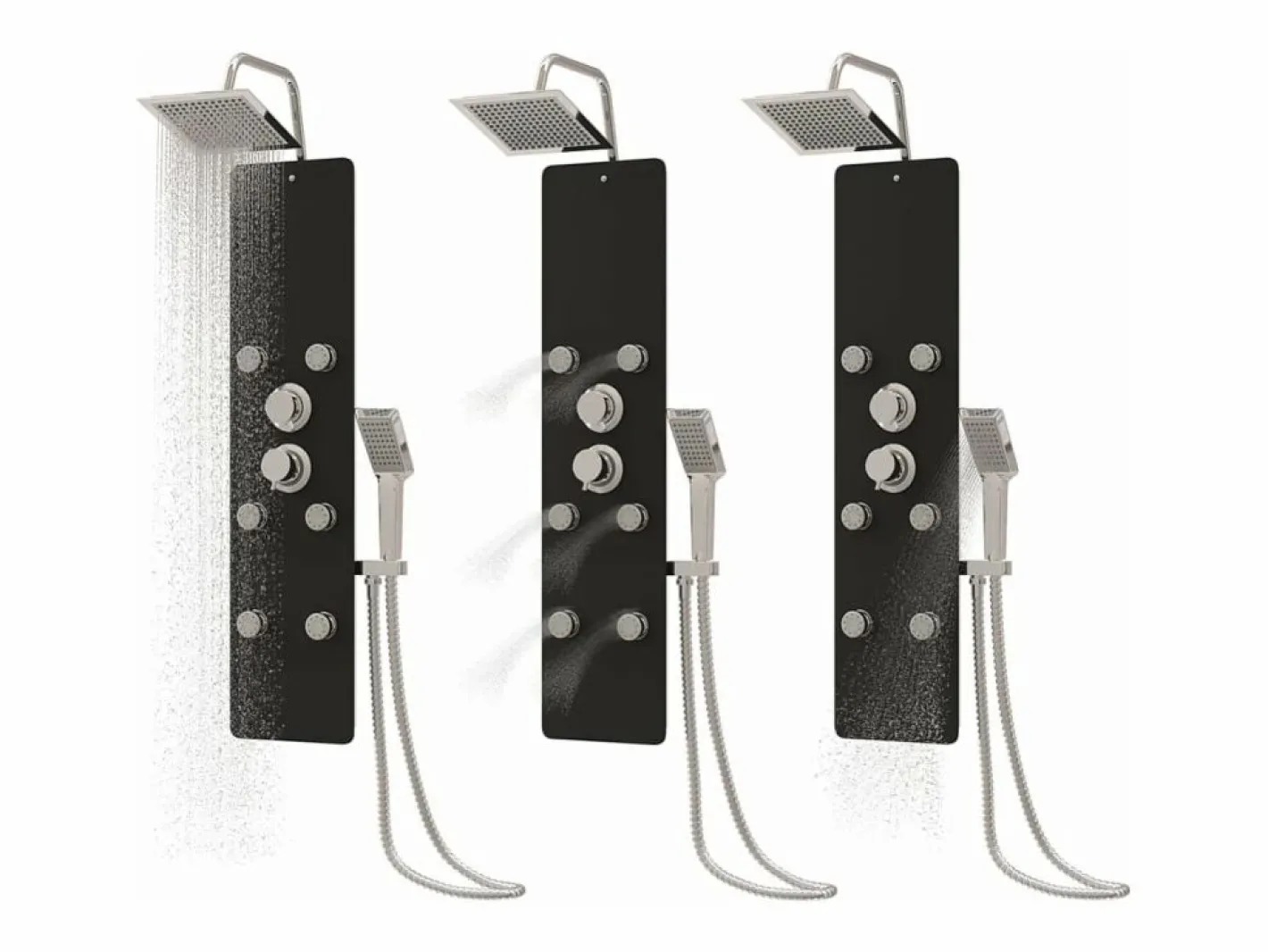 Panel de ducha con rociador grifo cristal acero inoxidable 130 cm negro 02_0003437^Helloshop26 Best