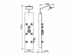 Panel de ducha con rociador grifo cristal acero inoxidable 130 cm negro 02_0003437^Helloshop26 Best