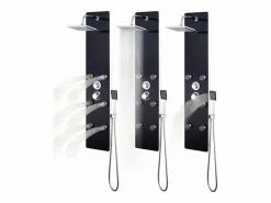 Panel de ducha con rociador grifo cristal acero inoxidable 130 cm negro 02_0003435^Helloshop26 Hot