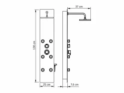 Panel de ducha con rociador grifo cristal acero inoxidable 130 cm negro 02_0003435^Helloshop26 Hot