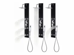 Helloshop26 Panel de ducha con rociador grifo cristal acero inoxidable 120 cm negro 02_0003432 Gris Discount