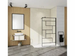 Aica Panel de ducha serigrafiada,vidrio 8mm antical,barra 140cm,perfil negro,(88-90)x200cm Transparente New