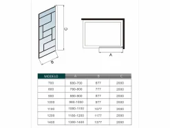 Aica Panel de ducha serigrafiada,vidrio 8mm antical,barra 140cm,perfil negro,(88-90)x200cm Transparente New