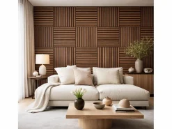 Panel decorativo de lamas de madera, láminas de MDF y fieltro PET, juego de 12 piezas 60x60, revestimiento de pared fonoabsorbente, color nogal claro^ Outlet