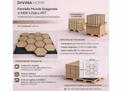 Panel De Pared|Panel decorativo de madera MDF con dibujo hexagonal y fieltro PET, juego de 12 piezas, 62x76 cm, revestimiento de pared fonoabsorbente, color roble.