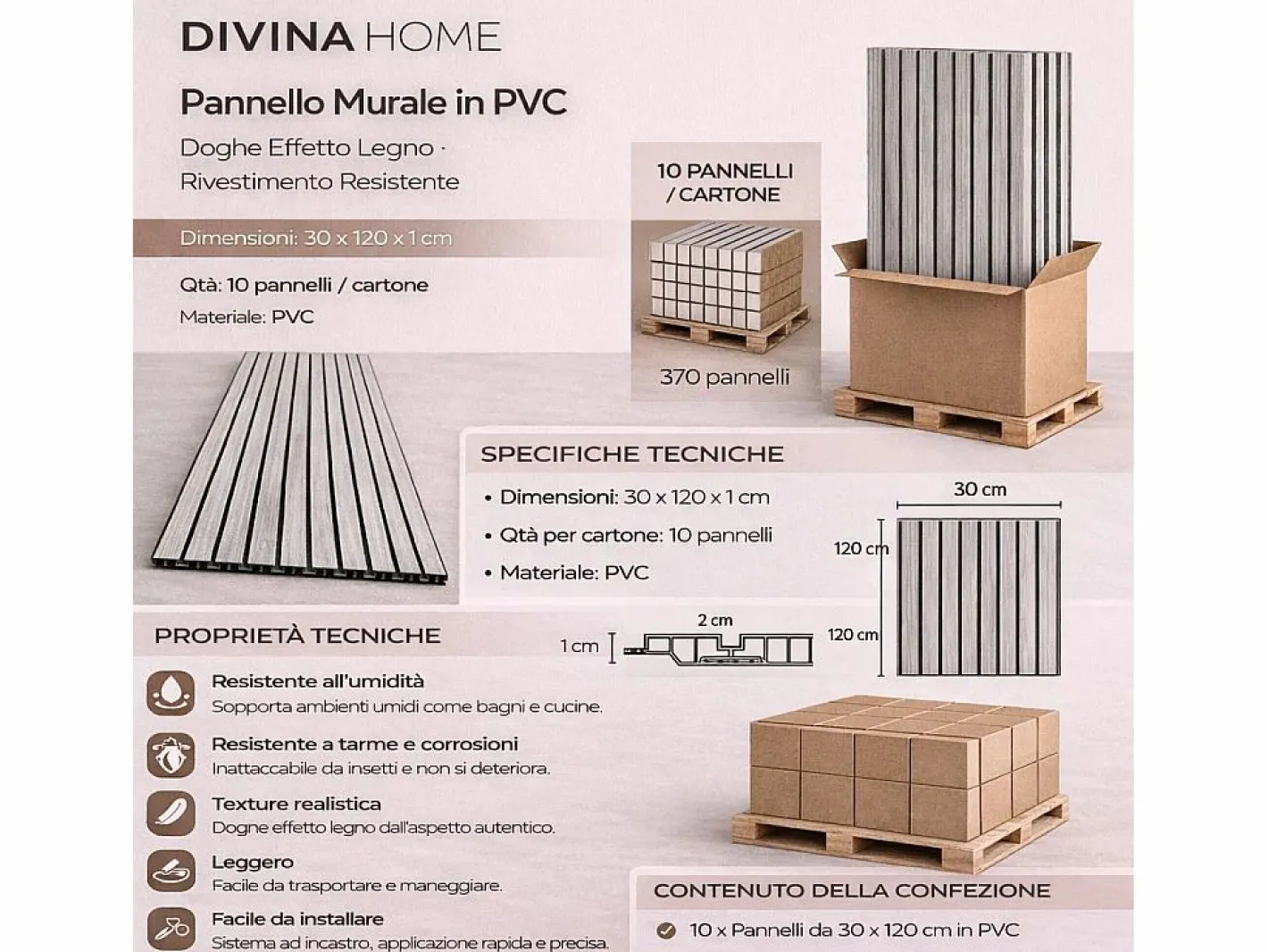 Panel De Pared|Panel decorativo de PVC efecto lama de madera, juego de 10 piezas, 120x30 cm, revestimiento de pared nogal claro
