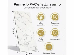 Panel decorativo efecto mármol gres porcelánico set de 6 piezas 4,3 m2 revestimiento de pared PVC en UV 120x60 Mármol^ Outlet