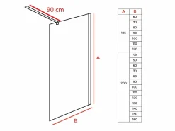MIRLO Panel fijo de ducha WALK IN Perfil Negro Grosor Cristal 8 mm Transparente Best