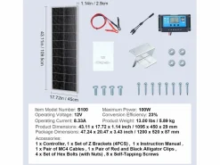 Energía Solar|Panel Solar Monocristalino SucceBuy , 100 W 12 V, Kit Panel con Controlador, para Acampada, Senderismo, Uso Fuera de la Red