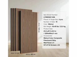 Paneles Acústicos con Tablas de Madera SucceBuy 120 x 60 cm, Decoración Mural Moderna, Nogal Marru00f3n Online