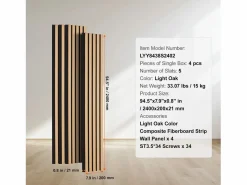 Panel De Pared|Paneles Acústicos de Listones SucceBuy de Madera, 20 x 240 cm, Decoración Mural, con un Alto Índice NRC de 0,85 y Certificación Acústica SGS, en Roble Negro