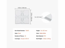 Paneles de Pared 3D SucceBuy, Pack de 33, 30 x 30 cm, PVC con Motivo Floral, , Cobertura de 3 m² Blanco New