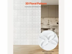Paneles de Pared 3D SucceBuy, Pack de 33, 30 x 30 cm, PVC con Motivo Floral, , Cobertura de 3 m² Blanco New