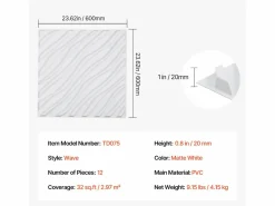 Paneles de Pared 3D SucceBuy, Pack de 12, 50 x 50 cm, PVC Ondulado, Cobertura de 3 m², Mate Blanco Best