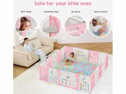 DripeX Mueble De Bebé|Paneles de parque para bebés 16+2, Portal de barrera de seguridad XXL, cuadrícula protectora de plastro ecológico con puerta, 190x190cm, ,