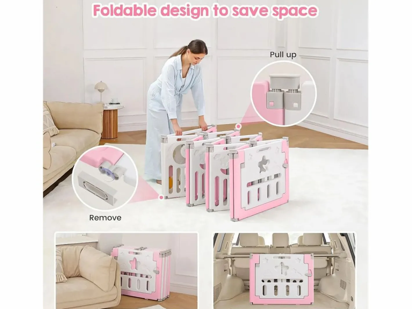 DripeX Mueble De Bebé|Paneles de parque para bebés 16+2, Portal de barrera de seguridad XXL, cuadrícula protectora de plastro ecológico con puerta, 190x190cm, ,