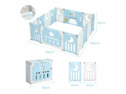 DripeX Mueble De Bebé|Paneles de parque para bebés 12+2, puerta de barrera de seguridad, cuadrícula de protección en plásticos ecológicos, 150x150x62cm -