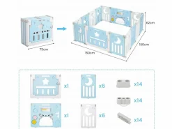 DripeX Mueble De Bebé|Paneles de parque para bebés 12+2, puerta de barrera de seguridad, cuadrícula de protección en plásticos ecológicos, 150x150x62cm -