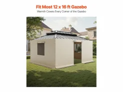 Paneles Laterales de Funda de Gazebo Invierno SucceBuy, 3,44x4,66 m, Cubierta de Gazebo Todas Estaciones, con Ventanas en Malla, Material PE de Alta Densidad Beige