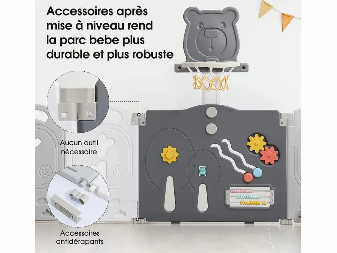 DripeX Paneles modulares de Yoleo - 12+2 - con cesta de baloncesto - plástico ecológico - 153x153x60cm Gris Outlet